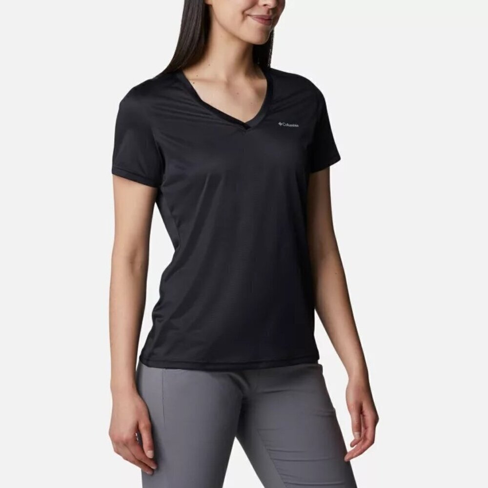 Columbia T-Shirt Black Short Sleeve Performance V-Neck Women's Size XL